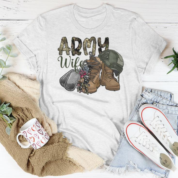 Army Wife Western Cowhide Army Boots Wife Gift Veterans Day Women T-shirt Funny Gifts