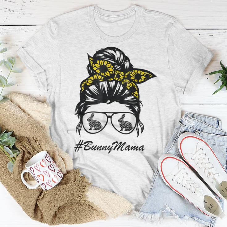 Bunny Mama Messy Bun Sunflower Rabbit Mom Messy Bun Hair Women T-shirt Unique Gifts