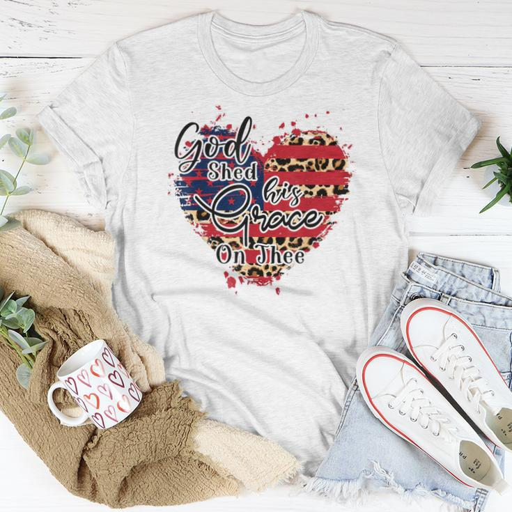God Shed His Grace On Thee American Flag Patriotic Women T-shirt Unique Gifts