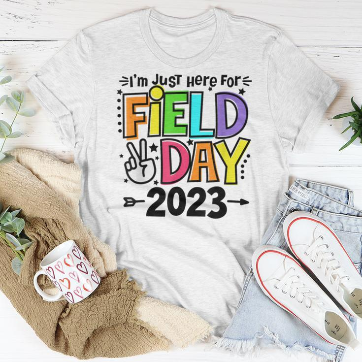 Just Here For Field Day 2023 Peace Sign Teacher Students Women T-shirt Unique Gifts