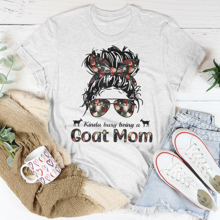 Kinda Busy Being A Goat Mom Messy Hair In Bun Bandana Women T-shirt Unique Gifts