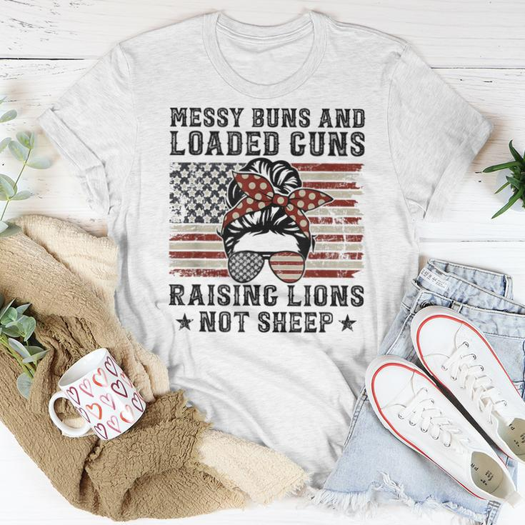 Messy Buns & Loaded Guns Raising Lions Usa Pro Gun Mom Women T-shirt Unique Gifts