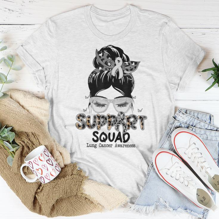 Support Squad Messy Bun Butterfly White Ribbon Lung Cancer Women T-shirt Unique Gifts