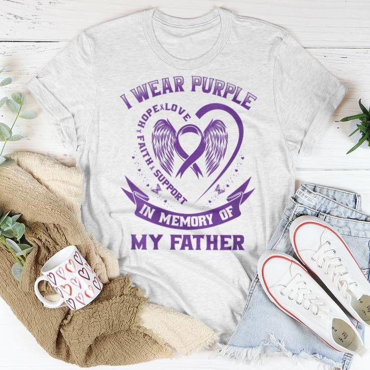 Womens Purple In Memory Of Father Dad Pancreatic Cancer Awareness Women T-shirt Funny Gifts