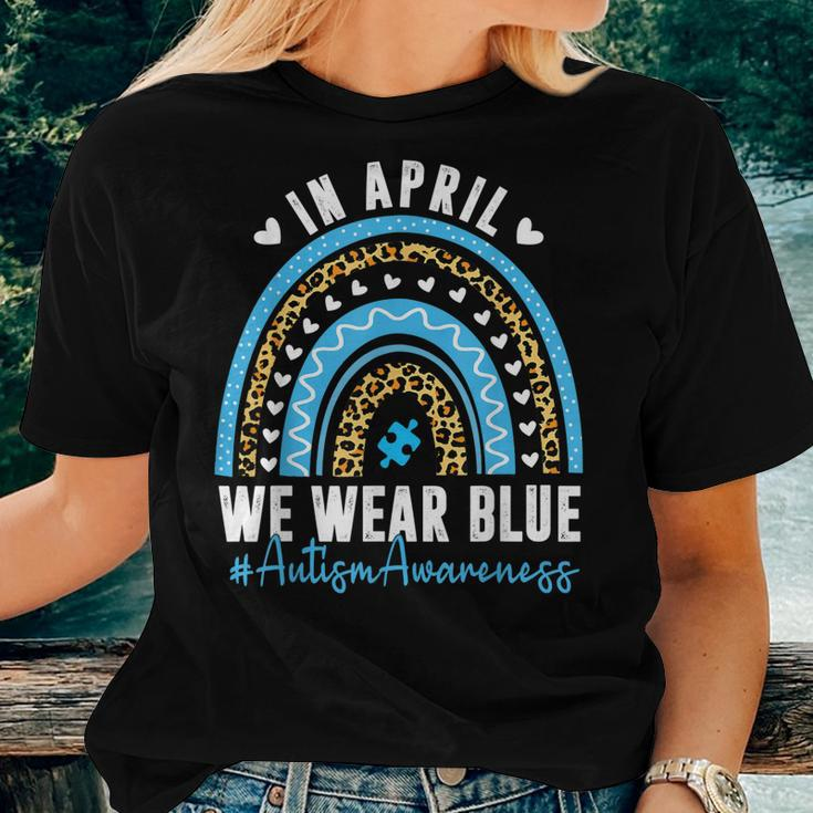 In April We Wear Blue Autism Awareness Month Puzzle Rainbow Women T-shirt Gifts for Her