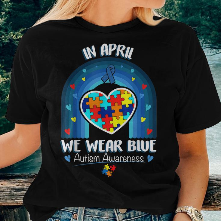 In April We Wear Blue Autism Be Kind Autism Awareness Women T-shirt Casual Daily Basic Unisex Tee Gifts for Her