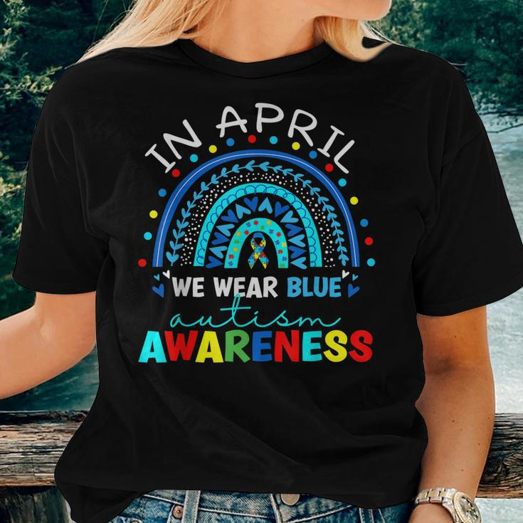 Autism Awareness Rainbow In April We Wear Blue Acceptance Women T-shirt Gifts for Her