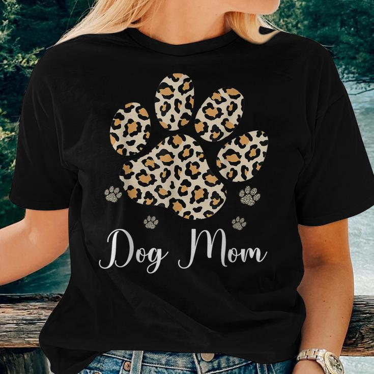 Best Dog Mom Ever Leopard Dog Paw Women T-shirt Gifts for Her
