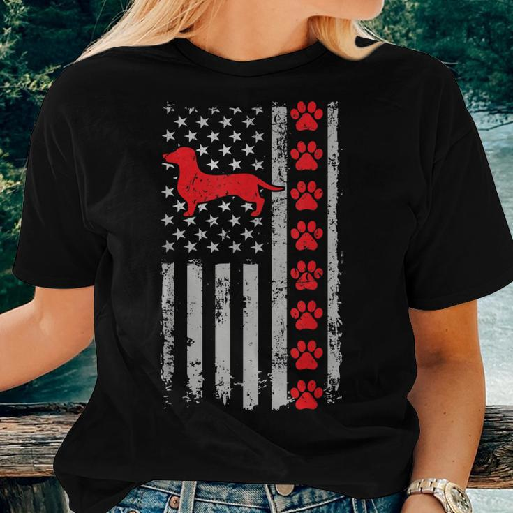Best Firefighter Dachshund Mom Dad Ever Us Flag Dog Paws Women T-shirt Gifts for Her