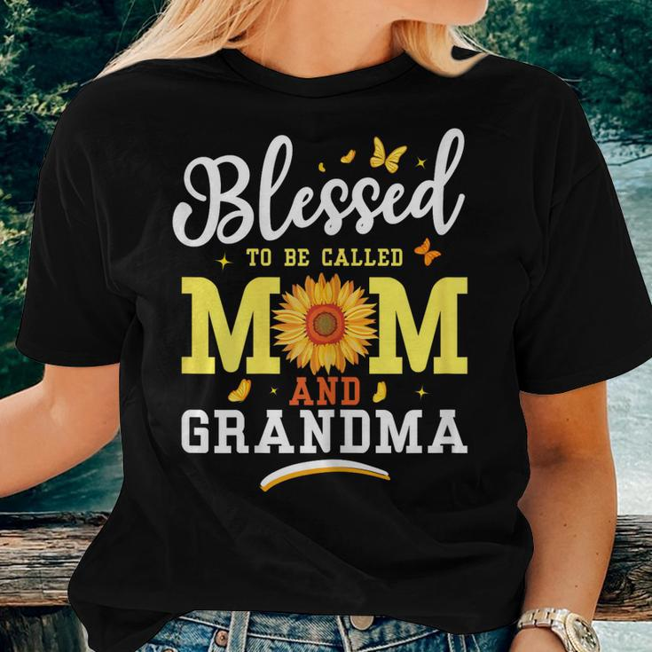 Womens Blessed To Be Called Mom Grandma Flower Women T-shirt Gifts for Her