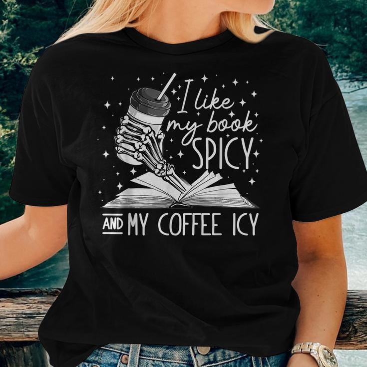 I Like My Books Spicy And My Coffee Icy Skeleton Book Lovers Women T-shirt Gifts for Her