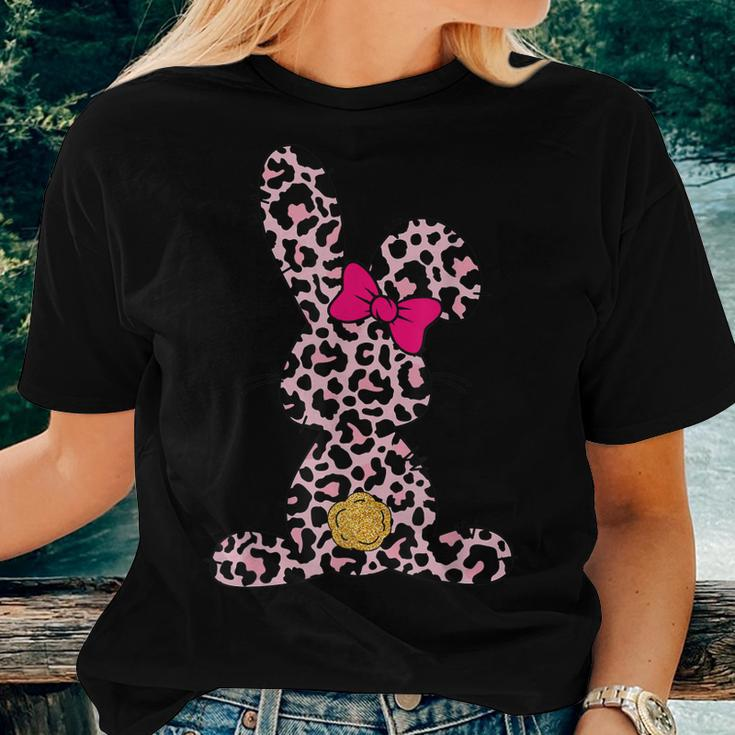 Bunny Easter Pink Leopard Rabbit Cute Easter Day Girls Women Women T-shirt Casual Daily Basic Unisex Tee Gifts for Her