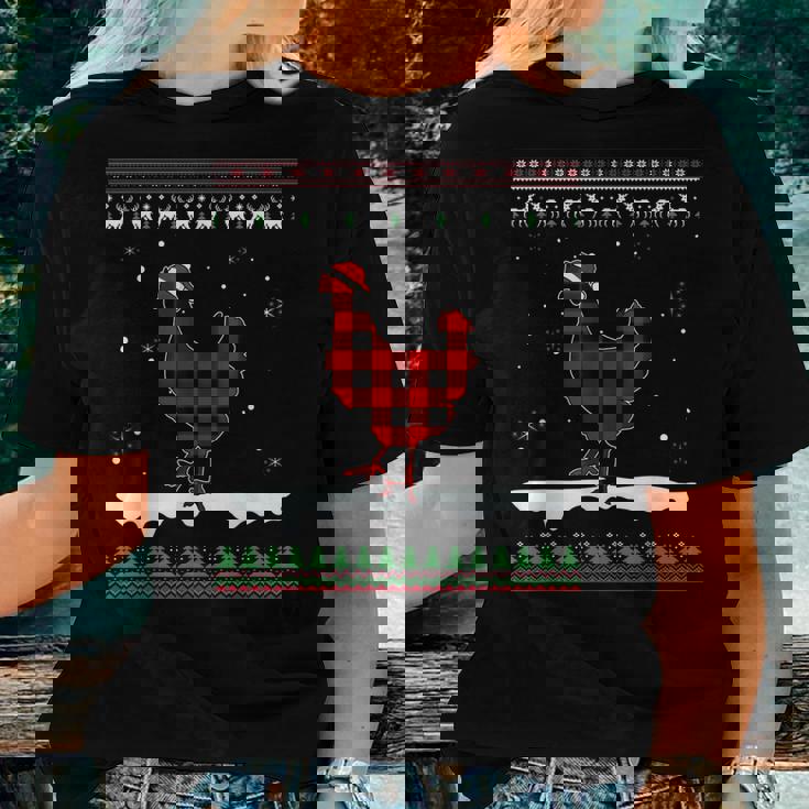 Chicken Christmas Pajama Red Plaid Family Ugly Christmas Women T-shirt Gifts for Her