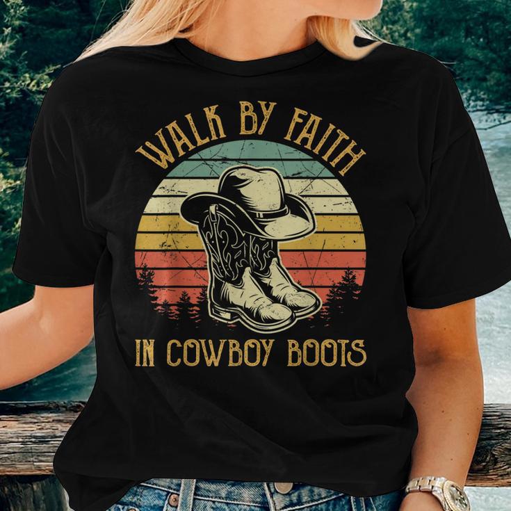 Christian Walk By Faith In Cowboy Boots Cowgirl Western Women T shirt Seseable CA