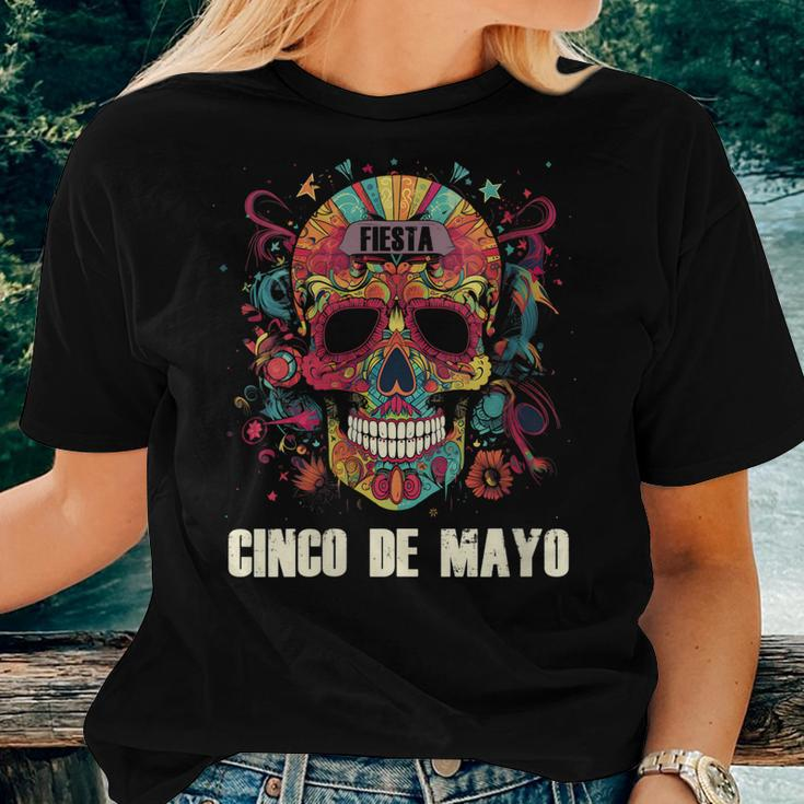 Womens Cinco De Mayo Day Of Dead Sugar Skull Skeleton Floral Skull Women T-shirt Gifts for Her