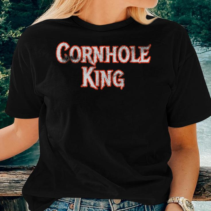 Cornhole King Dad Fathers Best Bar Beer Toss Women T-shirt Casual Daily Basic Unisex Tee Gifts for Her