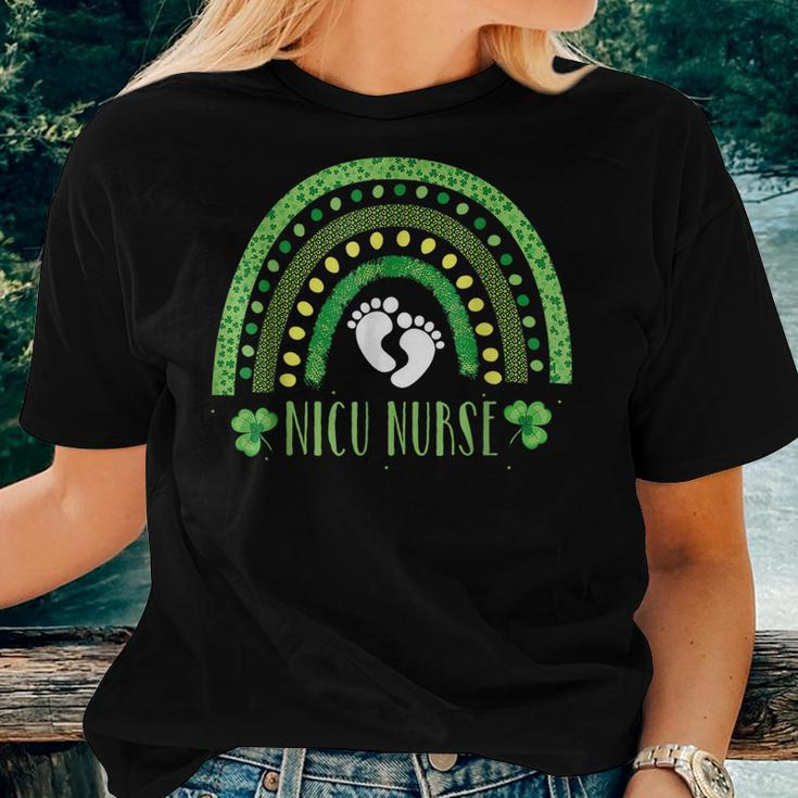 Cute Leopard Rainbow Nicu Nurse St Patricks Day Women T-shirt Gifts for Her