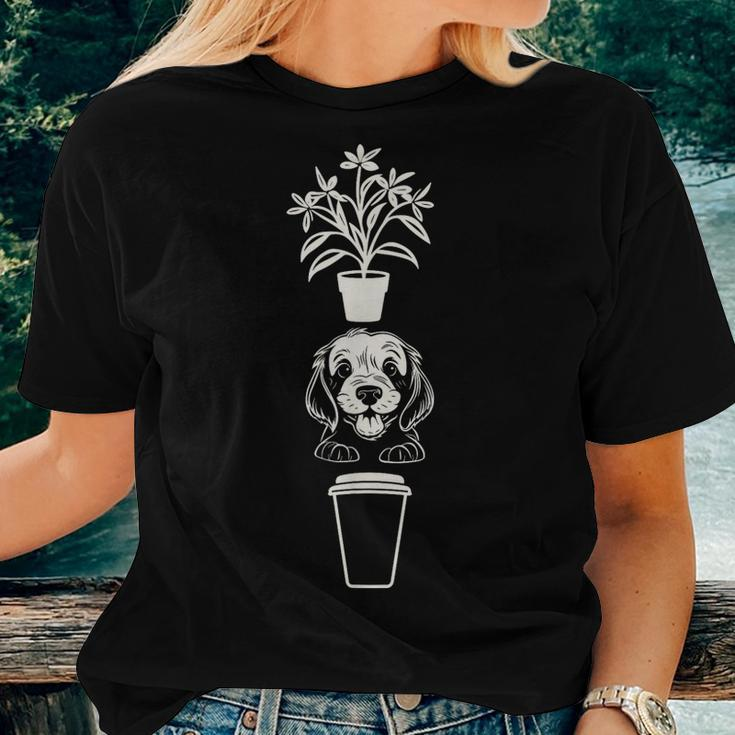 Cute Plants Dog And Coffee Gardening Caffeine Puppy Lover Women T-shirt Gifts for Her