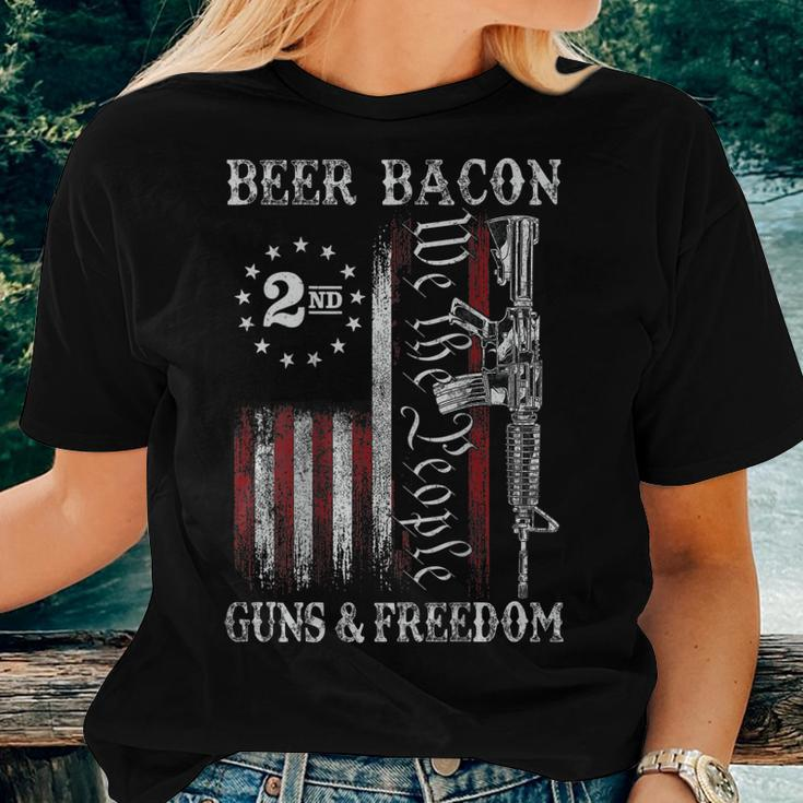 Dad Grandpa Us Flag Beer Bacon Guns Freedom On Back Women T-shirt Gifts for Her