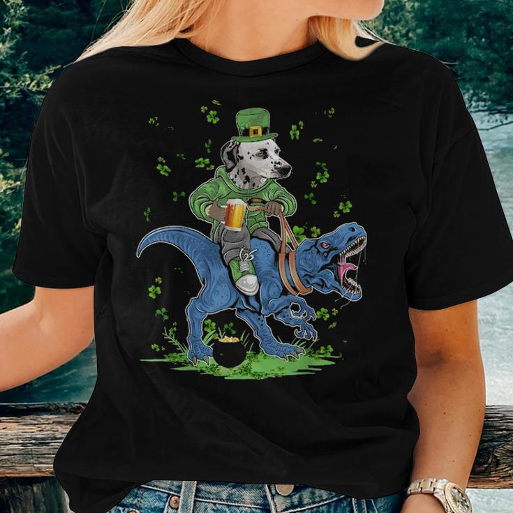 Dalmatian Dog Holding Beer RideRex St Patricks Day Women T-shirt Gifts for Her