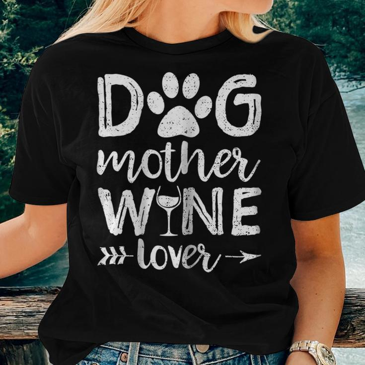 Womens Dog Mother Wine Lover Shirt Dog Mom Wine Women T-shirt Gifts for Her