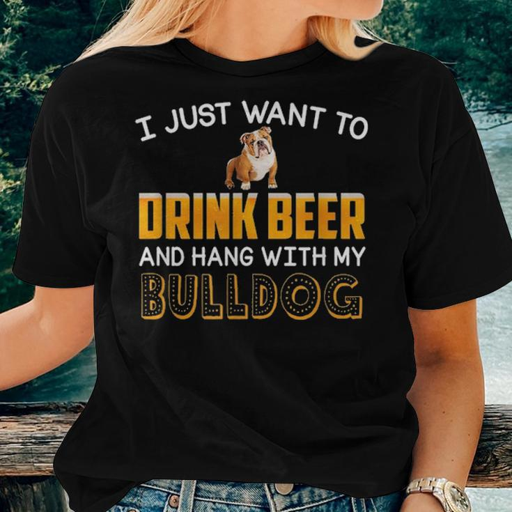 Drink Beer Hang With My English Bulldog Dad Mom Beer Day Women T-shirt Gifts for Her