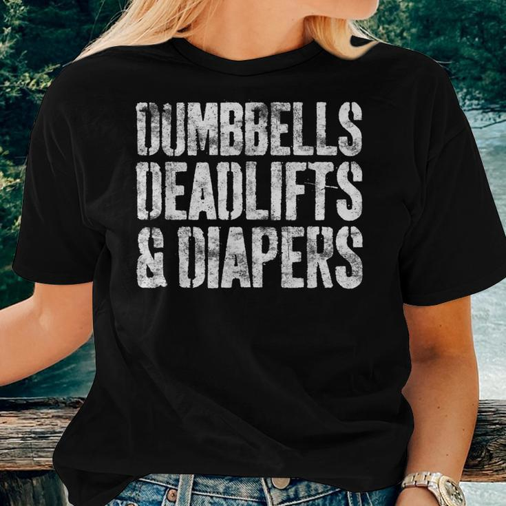 Dumbbells Deadlifts And Diapers Gym Dad Mom Women T-shirt Gifts for Her