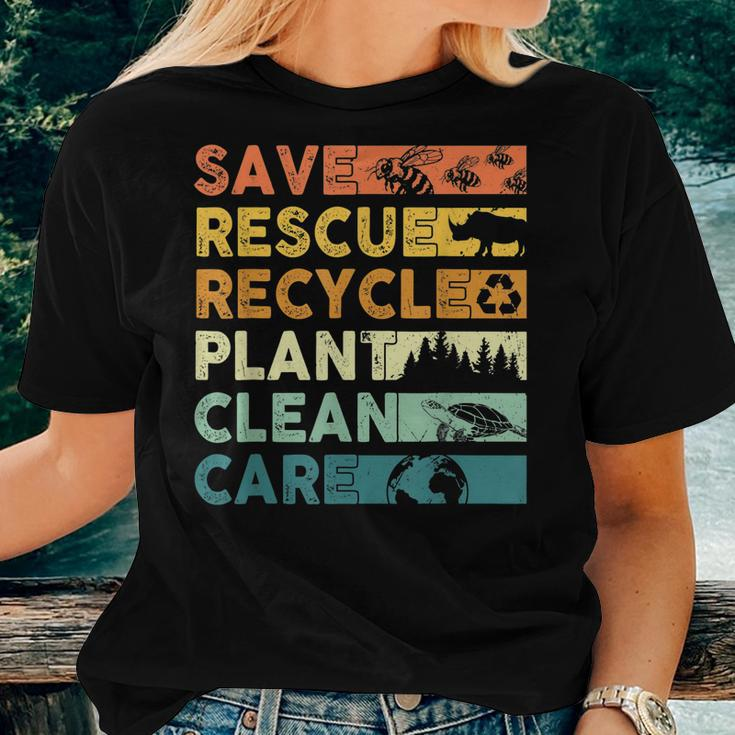 Earth Day 2023 Save Bees Rescue Animals Recycle Plastics Women T-shirt Gifts for Her