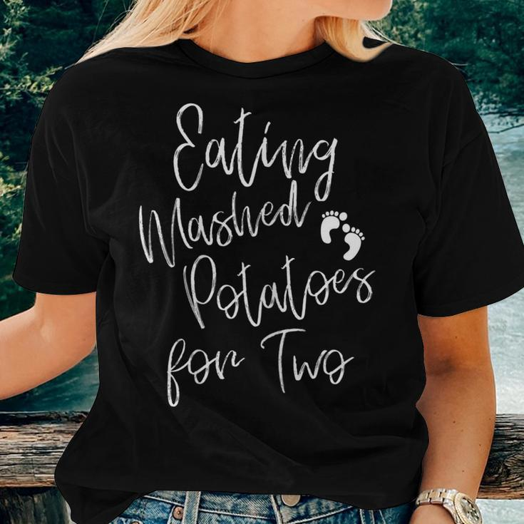 Eating Mashed Potatoes For Two Pregnancy Announcement Women T-shirt Gifts for Her