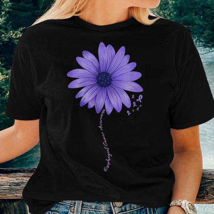 Esophageal Cancer Awareness Sunflower Periwinkle Ribbon Women T-shirt Gifts for Her