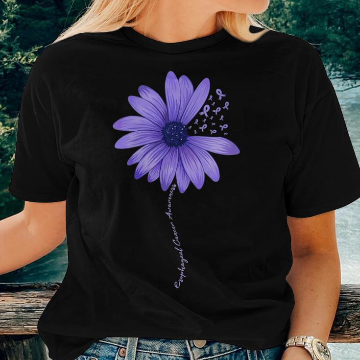 Womens Esophageal Cancer Awareness Sunflower Periwinkle Ribbon Women T-shirt Gifts for Her