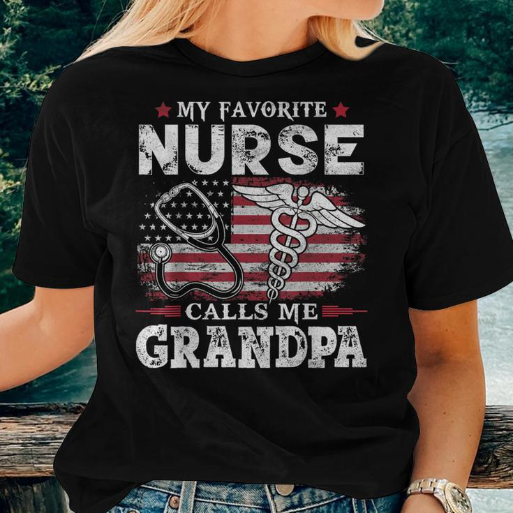 My Favorite Nurse Calls Me Grandpa Usa Flag Father Women T-shirt Gifts for Her