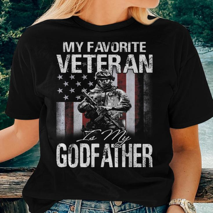 My Favorite Veteran Is My Godfather Usa Flag Women T-shirt Gifts for Her