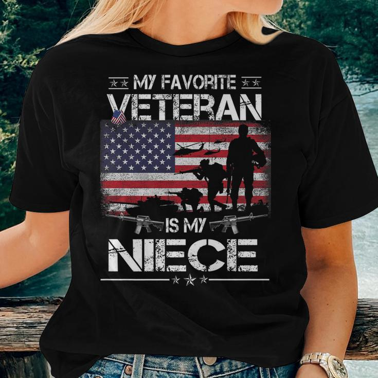 My Favorite Veteran Is My Niece - Flag Mother Veterans Day Women T-shirt Gifts for Her