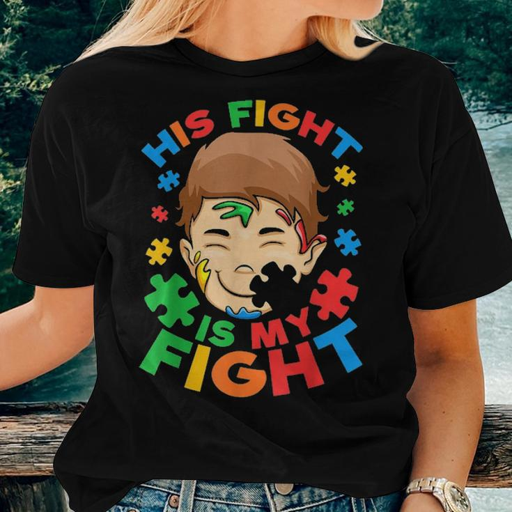 His Fight Is My Fight Autism Awareness Mom Dad Autism Women T-shirt Gifts for Her