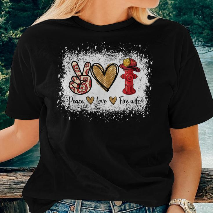 Firefighter Wife Life Peace Love Fire Wife Heart Women T-shirt Gifts for Her