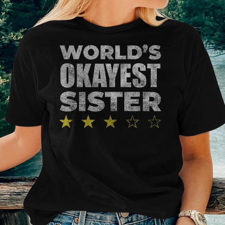 Funny Worlds Okayest Sister - Vintage Style Women T-shirt Gifts for Her