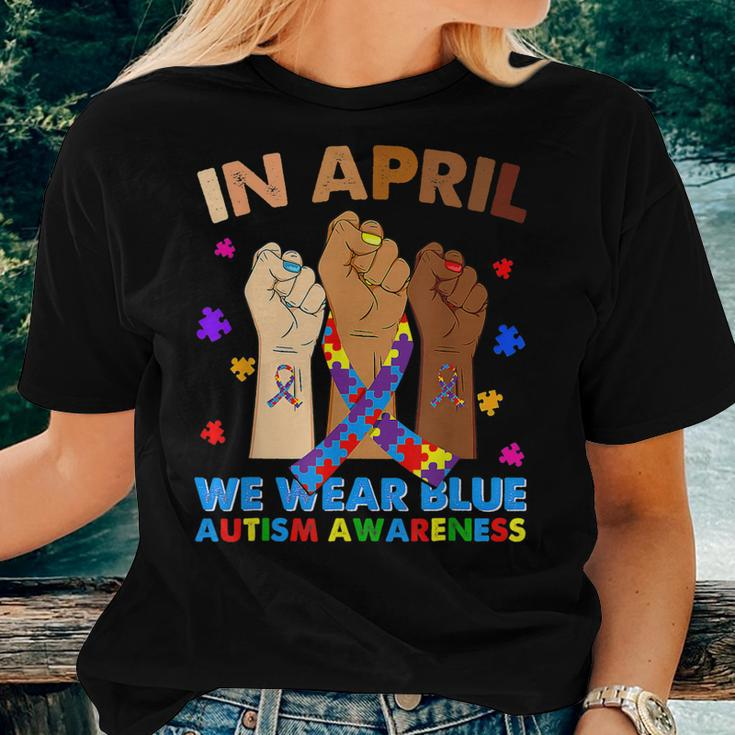 Hands In April We Wear Blue Autism Awareness Month Mom Women T-shirt Gifts for Her
