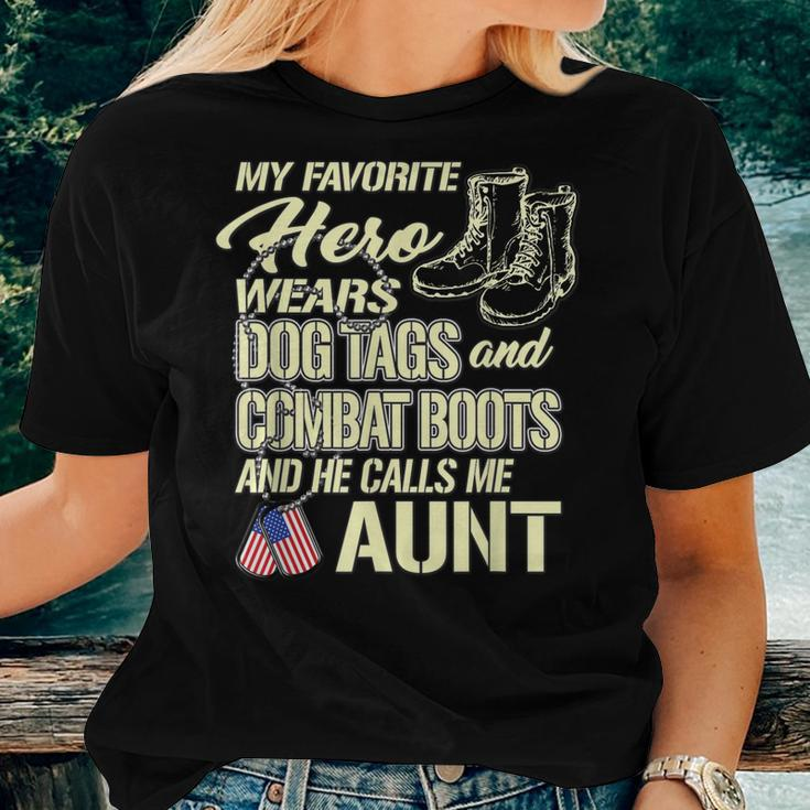 Hero Wears Dog Tags Combat Boots Proud Military Aunt Gift Women T-shirt Gifts for Her