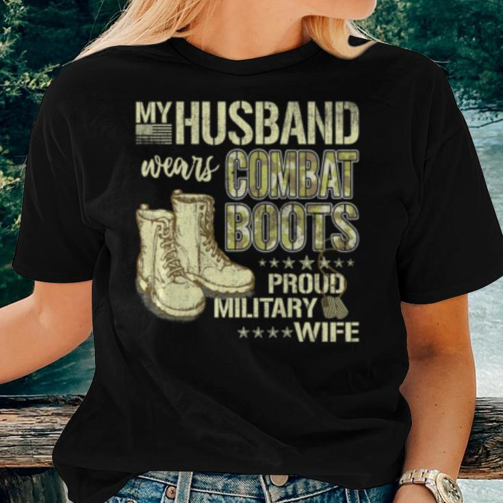 My Husband Wears Combat Boots Dog Tags - Proud Military Wife Women T-shirt Gifts for Her