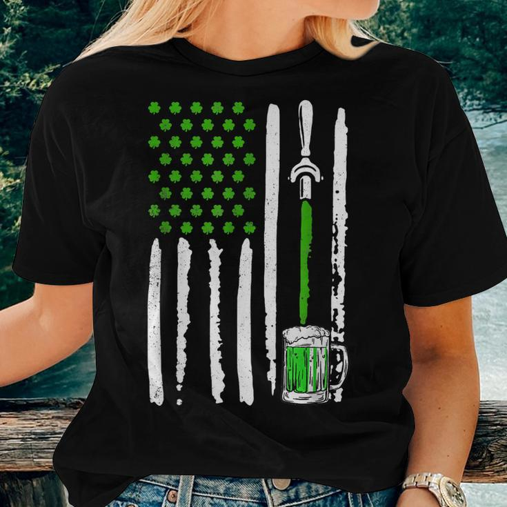 Irish American Flag Draft Beer Shamrock St Patricks Day Women T-shirt Gifts for Her
