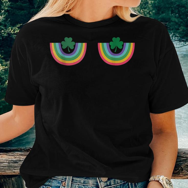 Irish Rainbow Shamrock Boobs St Patricks Saint Paddys Funny Women T-shirt Gifts for Her