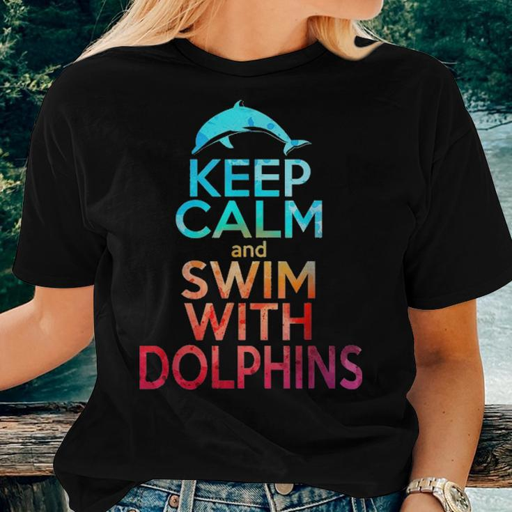 Keep Calm Swim With Dolphins Women Girls Kid Mom Beach Lover 2243 Women T-shirt Gifts for Her