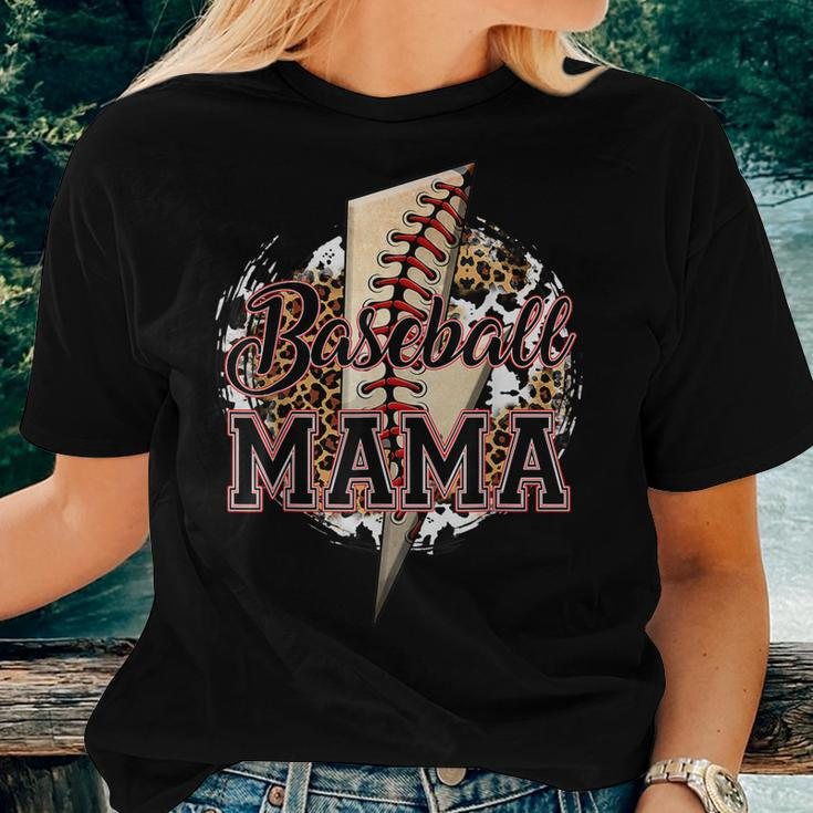 Leopard Baseball Mama Lightning Bolt Sport Mom Women T-shirt Gifts for Her