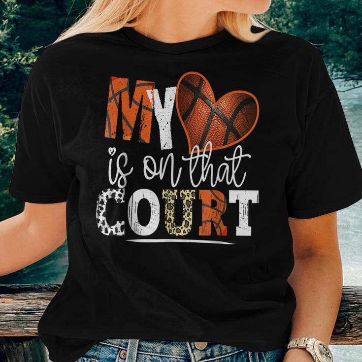 Leopard Basketball Mom My Heart Is On That Court Basketball Women T-shirt Gifts for Her