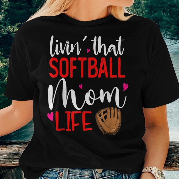 Living That Softball Mom Life Sport Parent Cheer Squad Women T-shirt Gifts for Her