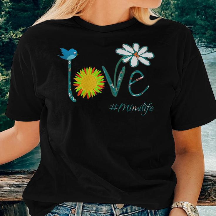Womens Love Mimi Life - Art Flower Bird Grandma Women T-shirt Gifts for Her