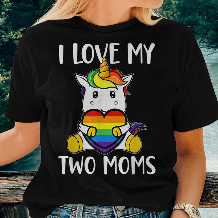 I Love My Two Moms Cute Lgbt Gay Ally Unicorn Girls Kids Women T-shirt Gifts for Her