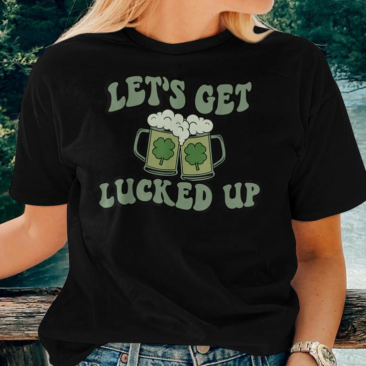 Lets Get Lucked Up Lucky Clovers St Patricks Day Beer Drink Women T-shirt Gifts for Her