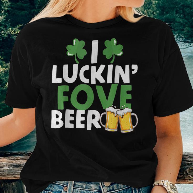 I Luckin Fove Beer Funny St Pattys Day Go Lucky Gifts Women T-shirt Gifts for Her
